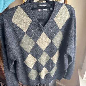 Daniel Bishop Vintage Men's Cashmere Argyle V-Neck Sweater Sz L